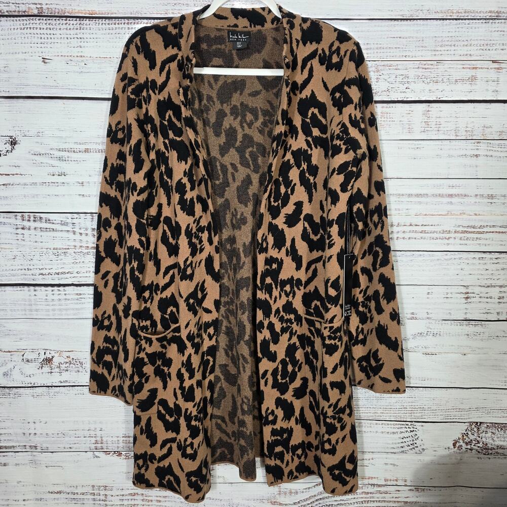 Nicole Miller Leopard Print Open Front Cardigan Duster Women's Size Medium